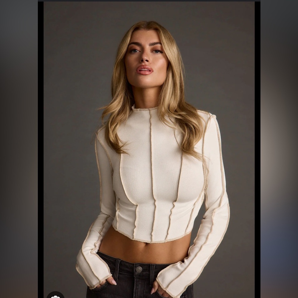 Avalon White Ribbed Long Sleeve Top